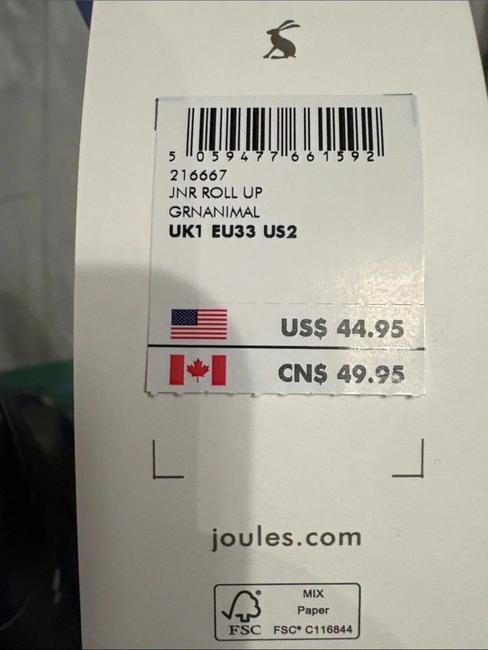Joules Kids Olive Green Rain Boots size US 2 NWT